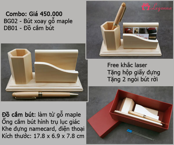 combo bút xoay gỗ maple và đồ cắm bút