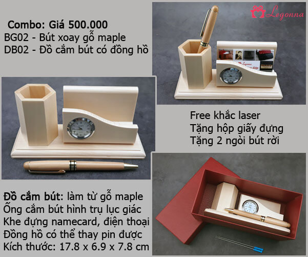 combo bút xoay gỗ maple và đồ cắm bút