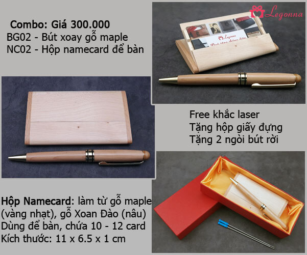combo bút xoay gỗ maple và namecard gỗ