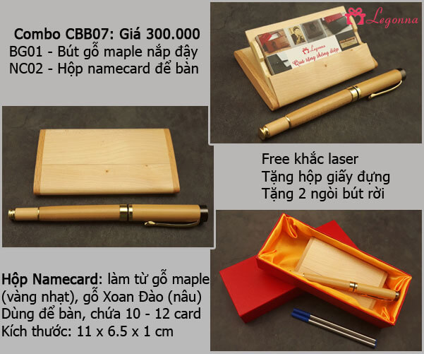 combo bút gỗ maple và namecard gỗ
