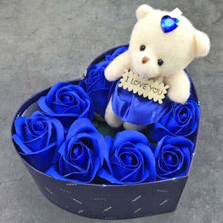 hoa hồng sáp hộp tim 1 gấu màu xanh dương