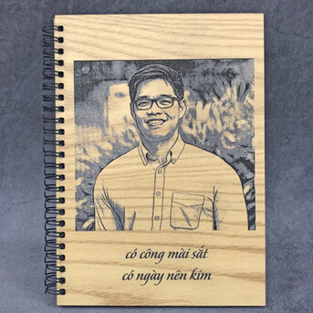 Sổ tay lò xo, bìa gỗ khắc laser SG02-A5
